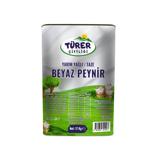 Türer Çiftliği Yarım Yağlı Beyaz Peynir 17 Kg Teneke