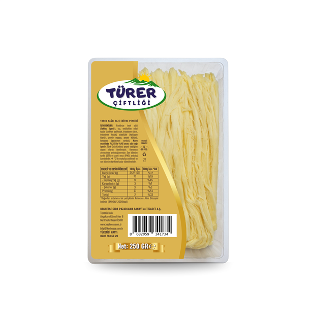 Türer Çiftliği Yarım Yağlı Eritme Tel Peynir 250 Gr